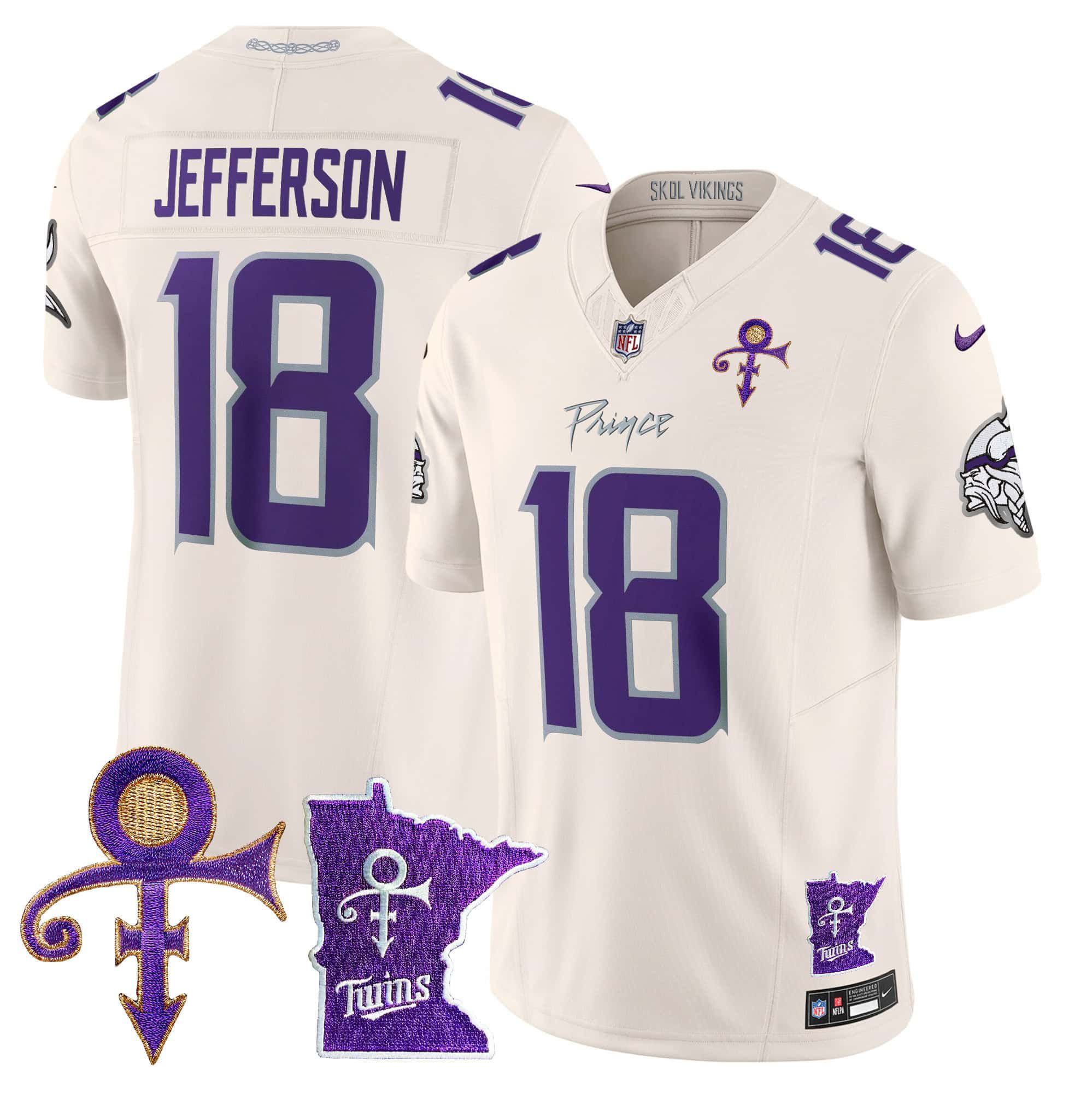 Men Minnesota Vikings #18 Jefferson Cream 2024 Nike Prince Vapor Limited NFL Jersey